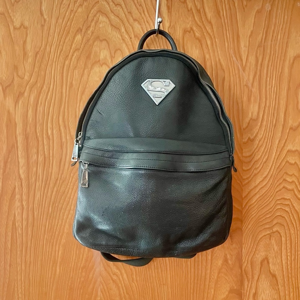 Vintage Superman DC Warner Bros Store leather backpack, black